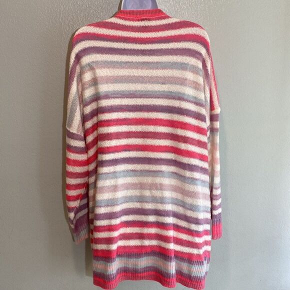Nwt long line oversized cardigan sweater colorful pink rainbow striped Torrid 4x - Picture 6 of 8